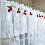 elvesmall  Green Double Layers Short Curtain With Red Cherries for Kitchen Cabinet Small Window White Half Drape Blinds #E