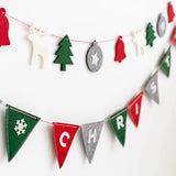 elvesmall 2.6M Christmas Wool Felt Hanging Flag Banner Letter Triangle Pendants Wall Stockings Gloves Bunting For Xmas Home Decoration