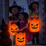 elvesmall LED Light Halloween Trick or Treat Bucket Pumpkin Candy Bags Collapsible Halloween Basket for Thanksgiving Party Gift Basket