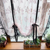 elvesmall Pink Floral Roman Curtain for Bay Window Sheer Lifting Drape With Black Lace Kitchen Home Decoration Blinds #E