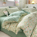 elvesmall  Romantic Bedding Set Washed Cotton Duvet Cover Set Pillowcase Bed Linen Couple Bed Sheets Set Korean Quilt Cover for Boys Girls