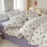 elvesmall Washed Cotton Four-piece Bedding Set Purple Grape Bed Sheet Duvet Cover Pristine Pillowcase for Adults and Kids Home Textiles