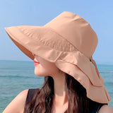 elvesmall Women's Summer Hat for The Sun Wide Brim UV Neck Protection Solar Beach Bucket Hats Foldable Ponytail Travel Panama Caps Female