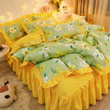 elvesmall Botanical Floral Duvet Cover with Ruffle Lace Pastoral Style Flowers Comforter Cover 3 Piece Microfiber Reversible Bedding Set