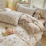 elvesmall Pink Tulip Bedding Set INS Pastoral Flowers Duvet Cover Queen Full Twin Size Flat Bed Sheet Floral Pillowcase Girls Bed Linen