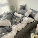 elvesmall Romantic Flower Lace Bedding Set with Ruffles for Girls and Women Sets Full Bed Sheets Quilt Comforter Duvet Complete King Size