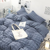 elvesmall  Quilt Cover INS Girl Blue Solid Color Seersucker Ruffles Lace Bedding Set Kawaii  Soft Sheet Woman Duvet Cover Pillow Covers