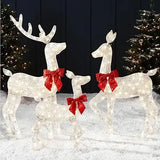 elvesmall 4ft 3-Piece 2D Lighted Christmas Deer Family Set, Large Outdoor Yard Reindeer Holiday Decoration with 175 LED Lights