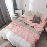 elvesmall  Simple Assorted Colors 100% Cotton Bedding Set Queen Size Japanese-style Splicing Duvet Cover Set with Sheets King Bedding Sets