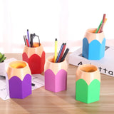 elvesmall Cute Pencil Head Shape Pen Holder Pencil Storage Box Student Desktop Office Household Multifunctional Makeup Brush Organizer Box