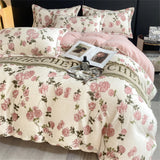 elvesmall New Winter Thickened Milk Velvet Four Piece Set Luxury Fashion Coral Velvet Quilt Cover Soft Bedding Set 220x240cm Home Textiles