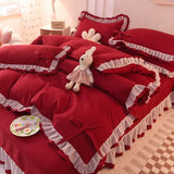 elvesmall Green Bedding Sets Kawaii Seersucker Bed Sheet Pillowcase Fashion Girl Princess Duvet Cover 4 Pieces Cute Home Decoration