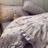 elvesmall French Style Bedding Set Pastoral Colored Grape Double-layer Gauze  Light Purple Washing Cotton Duvet Cover Bed Sheet Comforter