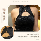 elvesmall  Plus Size Women's Cheongsam Floral Lace Up Side Slit Mini Chinese Qipao Vintage Dress Sleepwear Nightwear Costume Sexy Lingerie