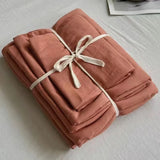 elvesmall Ins Wind New Plain Color Bed Products Four-piece Wash Cotton Naked Sleeping Solid Color Quilt Set Sheets Three-piece Bedding