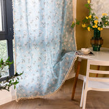 elvesmall Semi Blackout Curtains for Kitchen Living Room Bedroom Home Decoration Curtains American Style Blue Floral Print Cotton Linen