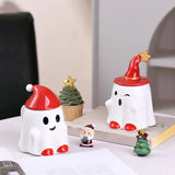 elvesmall Halloween Themed Ceramic Coffee Cup With Lid Cartoon Elf Style Cute Ghost Halloween Perfect Gift
