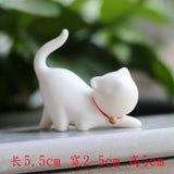 elvesmall Cute White Porcelain Lucky Cat Decorations Handcrafted Creative Tea Pets Desktop Ornaments Children's Birthday Gifts