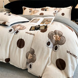 elvesmall New Winter Thickened Milk Velvet Four Piece Set Luxury Fashion Coral Velvet Quilt Cover Soft Bedding Set 220x240cm Home Textiles