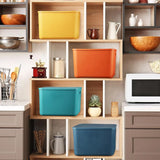 elvesmall 8 Pieces Colorful Storage Bins with Lid and Handle, Plastic Stackable Baskets Desktop Cube Box Storage Bins