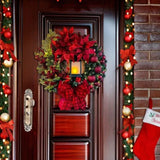 elvesmall Christmas Wreath With Lamp For Front Door Bow Ball Flower Garland Christmas Ornaments Window Door Hanging Christmas Decorations
