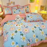 elvesmall Floral Style Bedsheet Set Ruffles Duvet Cover Sets with Pillowcase постельное белье Skin-friendly Bedding Home Bed Linen Sets
