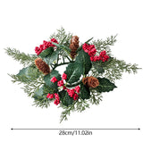 elvesmall Christmas Candlestick Wreath Artificial Berry Garland Candle Ring Xmas Table Decoration Fake Leaves Wreath For Candle Holder