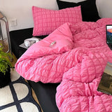 elvesmall Duvet Set Korean Princess Pink Seersucker Bedding Kawaii  Duvet Cover Solid Color Queen Size Double Sheets Sets For Girls