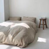 elvesmall Ins Wind New Plain Color Bed Products Four-piece Wash Cotton Naked Sleeping Solid Color Quilt Set Sheets Three-piece Bedding
