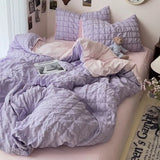 elvesmall Seersucker Princess Girls Bedding Set Duvet Cover Korean Four PIECE  Washed Cotton Bed Sheet  Cover Quilt Set 2024New