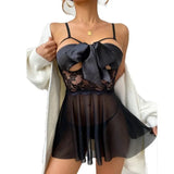 elvesmall  Plus Size Women Sexy Lingerie Bow Bandage Open Chest Nightdress Transparent Porno Babydoll Lenceria Erotic Lace Gauze Sleepwear
