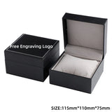 elvesmall  Black Matte PU Leather Square Clamshell Watch Storage Box Provide Free Logo Carving Service Personalized Logo Customization Gift