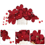 elvesmall 1Pcs Fashion Red Flower Hair Comb Bridesmaid Crystal Hair Clip Bridal Hairpin Wedding Hair Jewelry For Women Party Hairband Gift