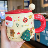 elvesmall  - Cartoon Christmas Mug Household Cute Milk Ceramic Cup with Lid and Spoon Accompanying Gift Couple Coffee Cup