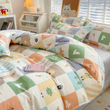elvesmall Cute Home Comforter Bedding Sets Washed Cotton Duvet Cover Flat Bed Sheet Set Twin Full Queen King Size Bed For Girls Couple
