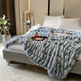 elvesmall  High End Faux Rabbit Fur Winter Warm Blanket Soft Thicken Warmth Sofa Blanket for Throw Home Comfortable Plush Blankets for Beds
