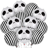 elvesmall 12 Pcs Halloween Foil Balloons Skull Black White Striped Balloons Skeletons Halloween Paty Masquerade Themed Party Decorations