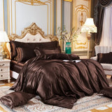 elvesmall Solid Color Bedding Set with Silk Duvet Cover Bed Sheet Pillowcase Luxury Satin Bedsheet King Queen Double Twin Size