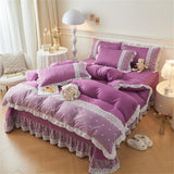 elvesmall Korean Luxury Lace Ruffles Bedding Set Skin-Friendly Washed Cotton Princess Style Duvet Cover Bed Sheet Pillowcase Home Textiles