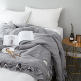 elvesmall Summer Blanket Cool Blanket Korean style  ruffled  spring  autumn solid color air conditioning blanket, 담요 cool duvet sheet