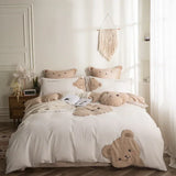elvesmall  Lovely Bear Embroidery Pure Cotton Bedding Set High-end 60s Long-staple Cotton Duvet Cover Set with Sheet Bed Set 3 Pcs To 7 Pcs