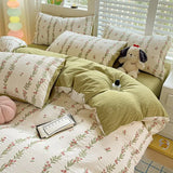 elvesmall Pink Tulip Bedding Set INS Pastoral Flowers Duvet Cover Queen Full Twin Size Flat Bed Sheet Floral Pillowcase Girls Bed Linen