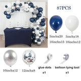 elvesmall Navy Blue White Balloons Arch Garland Kit Silver Confetti Ballon First Birthday Party Decorations Graduation Wedding Baby Shower