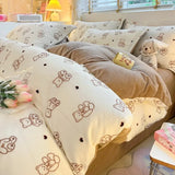 elvesmall  Winter Thickened Warm Flannel Queen Bedding Set Home Textile Cartoon Cute Duvet Cover Sheet Pillowcase 4pcs Luxury Bed Linen Set