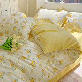 elvesmall Comforter Botanical Flowers Garden Ultra Soft & Breathable 100%Nature Cotton Bedding Sets With Flat/Fitted Sheet 2 Pillowcases