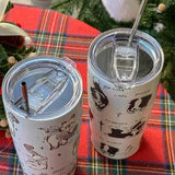 elvesmall  -  Cute Cat Tumbler Thermal Cup For Coffee Tea Beer Juice 550ml Kawaii Sainless Steel Thermos With Straw Car Cup Water Bottle Gift