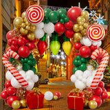 elvesmall Christmas Balloon Garland Arch Kit Red Green Gold Balloons Christmas Party Gift Box Candy Cane Foil Ballon Xmas Party Decoration
