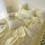 elvesmall Luxury Romantic Flower Bedding Set With Ruffles and Lace for Princess Girls and Women King Size Bed Duvet Sets Full Sheets Quilt