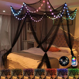 elvesmall Large Mosquito Net with LED Star String Lights Bed Canopy Elegant Bed Curtains Camping Dormitory Patio Travel Hanging Tent