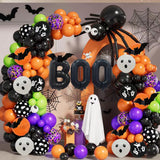 elvesmall 141pcs Spooky Halloween Balloon Arch Garland Kit Black Orange Purple Confetti Eye Ghost Latex Ball Party Classroom Birthday Deco